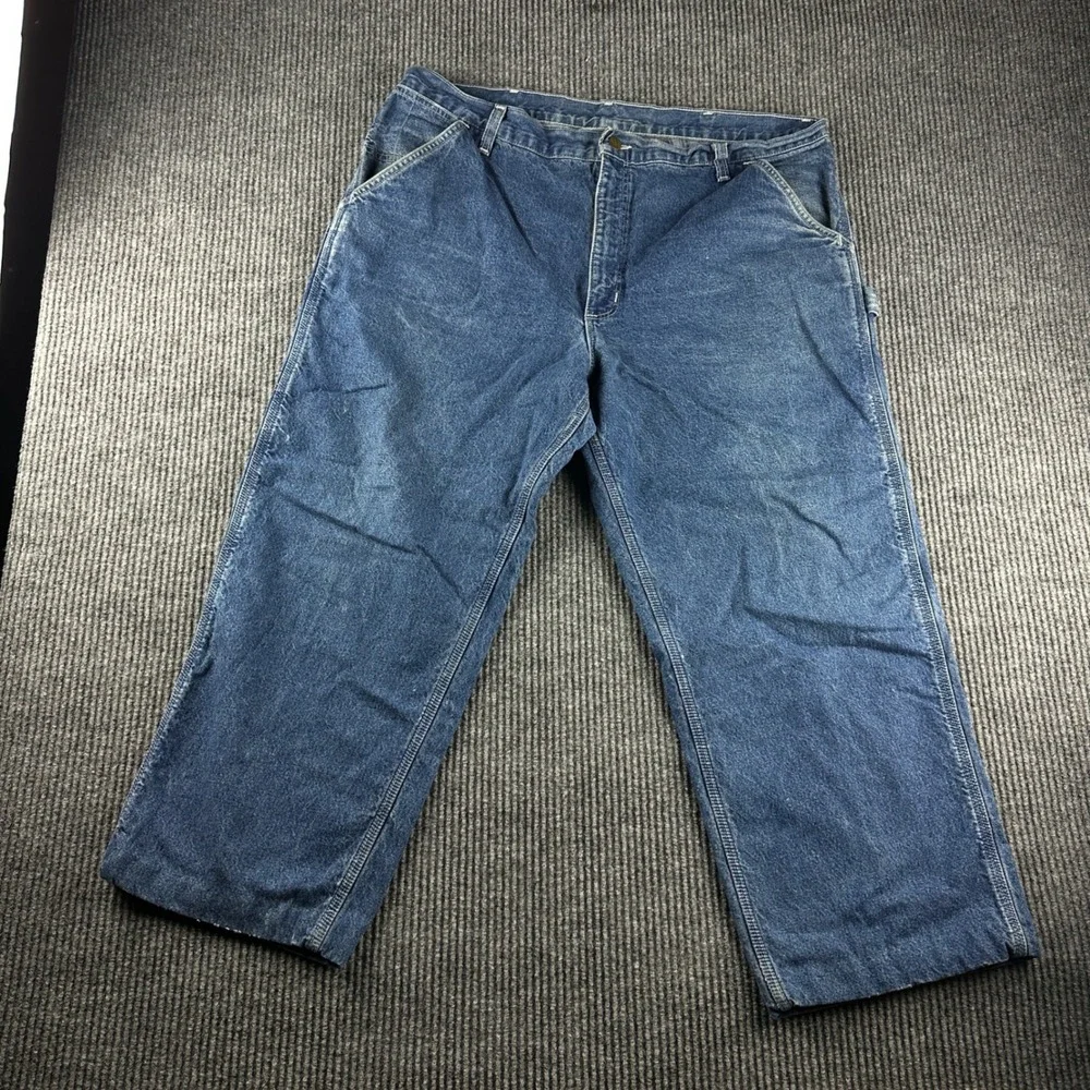 Carhartt Flannel Lined Carpenter Jeans Mens 40x26 Blue Denim Work Pants B172 DST